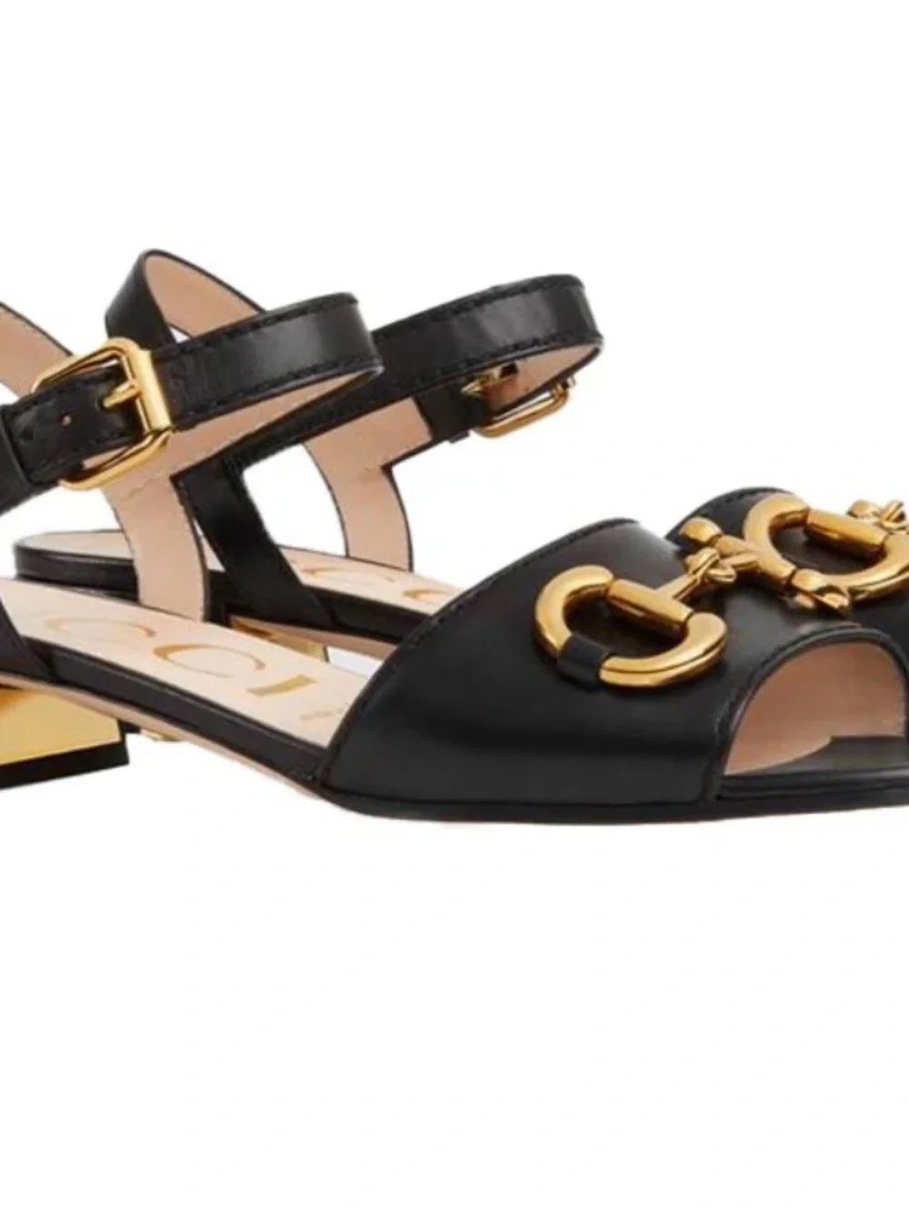 Gucci Black Leather Horsebit Open-Toe Slingback Sandals